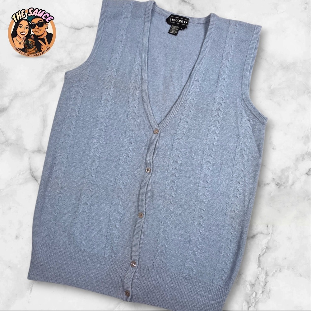 VTG Lambswool Rabbit Hair Cable Knit V Neck Button Up Sweater Vest Womens Small